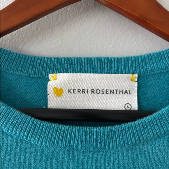 Kerri Rosenthal 100% Cashmere Turquoise Blue Patchwork Sweater Pullover - Picture 2 of 5